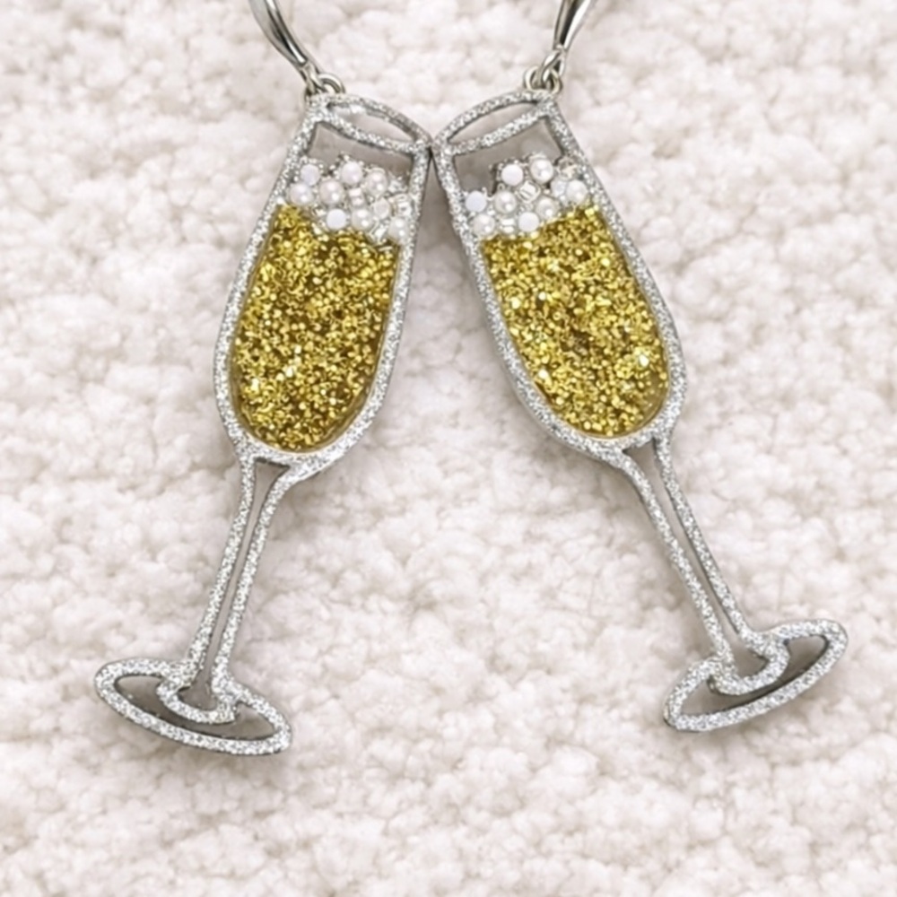 Sugarfix by BaubleBar Champagne Glass Drop Earrings Gold Glitter